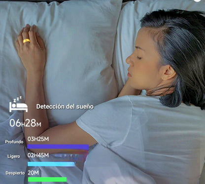 anillo Qring  -Horas de Sueño y Calidad del Sueño  -Lleva un registro de tus patrones de sueño y obtén información detallada sobre la calidad de tu descanso