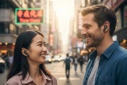 Demostración de auriculares traductores en uso