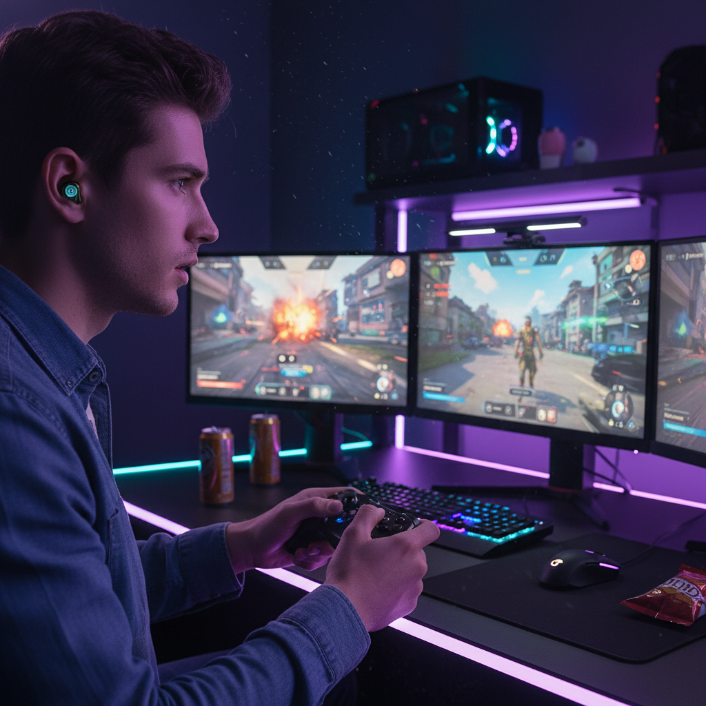 auriculares Gamer Diseño ergonómico - Comodidad absoluta que se ajusta perfectamente y no se mueve
Resistente al sudor - Perfectos para entrenamientos intensos y uso diario