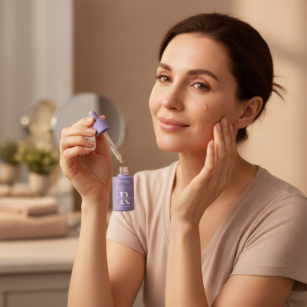 Mujer aplicando sérum