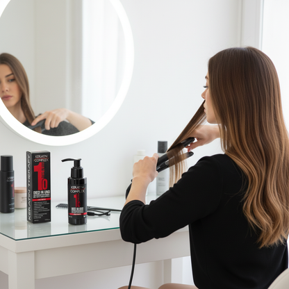 Mujer con plancha y protector térmico