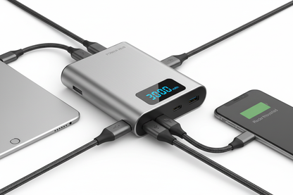 Powerbank con cables integrados cargando dispositivos